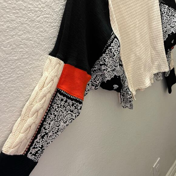 Free People Josie Patterned Knit Sweater XS Patchwork Pullover Boho Cropped - Picture 4 of 7